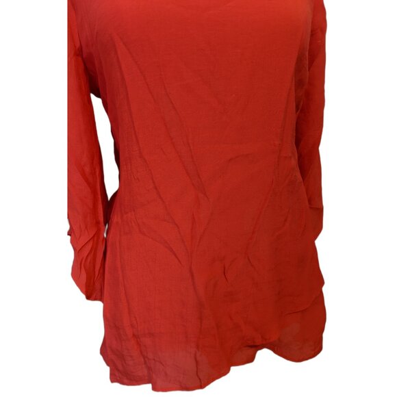 Womens Cristina B. Red V-Neck Top Linen-like Texture Long Sleeve Lagenlook M - Picture 3 of 11